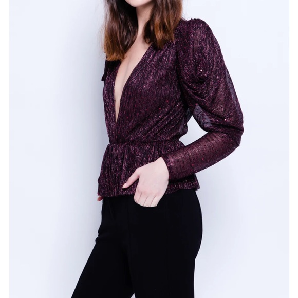 NWT SABINA MUSAYEV Bruno Sequined Lurex Peplum Top - Picture 7 of 13